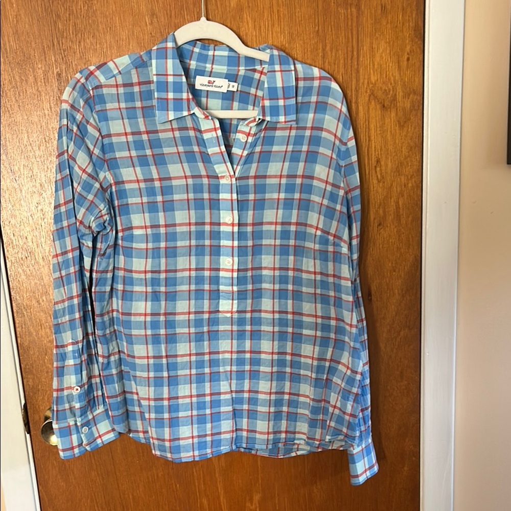 Vineyard Vines Blue and Red Plaid Blouse
